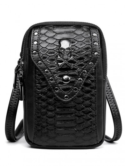 Black Gothic Punk Skull Snake Patterned Outdoor Travel Shoulder Backpack Bag