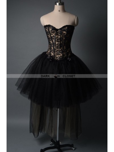 Fashion Black Gothic Burlesque Corset High-Low Prom Party Dress