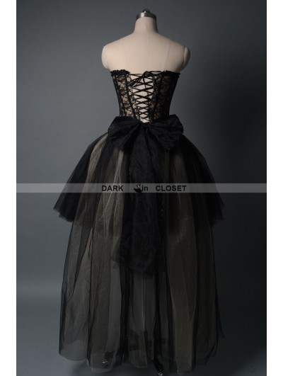 Fashion Black Gothic Burlesque Corset High-Low Prom Party Dress - DarkinCloset.com Fashion Black Gothic Burlesque Corset High-Low Prom Party Dress - DarkinCloset.com