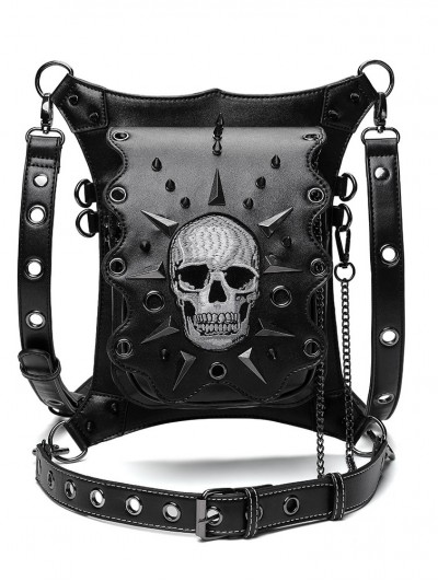 Black Gothic Punk Skull Chain Travel Waist Shoulder Messenger Bag