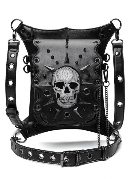 Black Gothic Punk Skull Chain Travel Waist Shoulder Messenger Bag ...