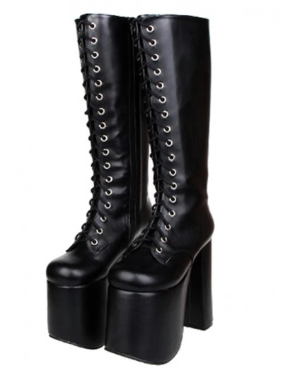 Women's Black Gothic High Heel PU Leather Lace Up Platform Boots