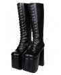 Women's Black Gothic High Heel PU Leather Lace Up Platform Boots