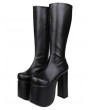 Women's Black Gothic High Platform Round Toe PU Leather Boots