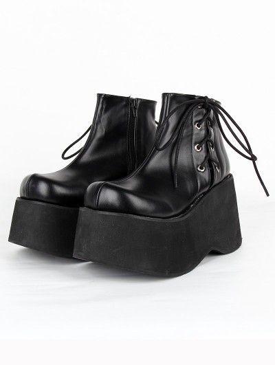 Women's Black Gothic Platform Lace Up Ankle Boots