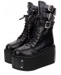 Women's Black Gothic Punk Rivets Platform Mid-Calf Boots