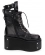 Women's Black Gothic Punk Rivets Platform Mid-Calf Boots