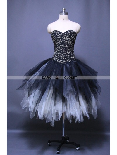 Gothic Punk Ankle Length Puffy Corset Prom Party Dress 