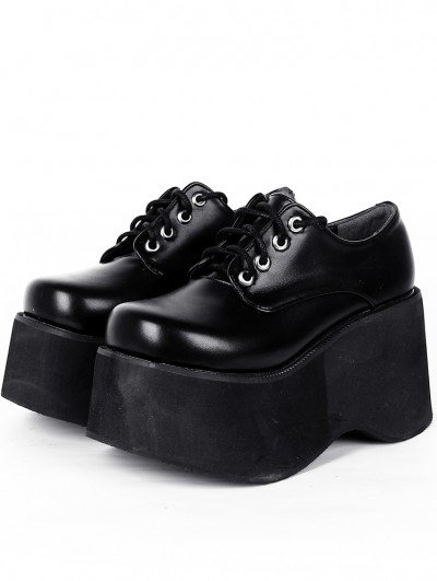 Women's Black Gothic Lace Up Platform Shoes