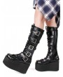 Women's Black Gothic Punk Buckle Belt Lace Up Platform Knee Boots