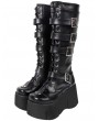 Women's Black Gothic Punk High Platform Knee Boots