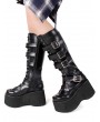 Women's Black Gothic Punk High Platform Knee Boots
