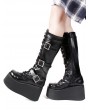 Women's Black Gothic Punk Buckled Lace Up High Platform Knee Boots