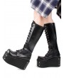 Women's Black Gothic Punk Rivets Lace Up Platform Knee Boots