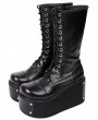 Women's Black Gothic Punk Rivets Lace Up Platform Mid-Calf Boots