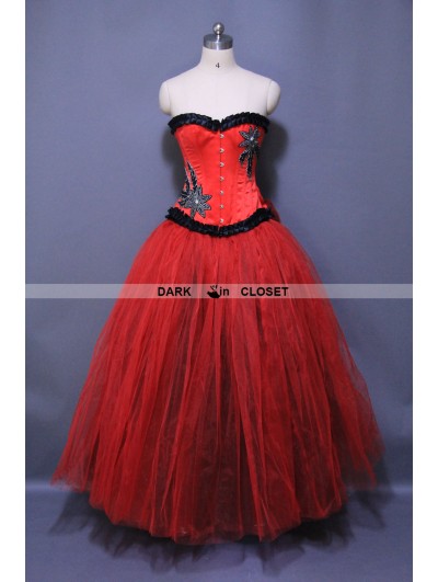 Red Long Gothic Burlesque Corset Prom Gown