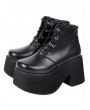 Women's Black Gothic PU Leather Lace Up Platform Ankle Boots