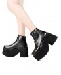 Women's Black Gothic PU Leather Lace Up Platform Ankle Boots