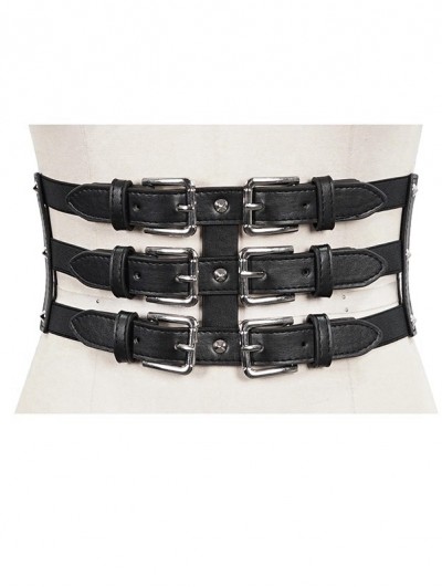 Devil Fashion Black Gothic Punk Rivet Metal Buckle Wide Girdle for Women