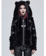 Devil Fashion Black Gothic Cute Casual Warm Fur Short Hooded Jacket for Women