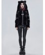 Devil Fashion Black Gothic Cute Casual Warm Fur Short Hooded Jacket for Women