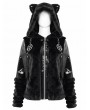 Devil Fashion Black Gothic Cute Casual Warm Fur Short Hooded Jacket for Women