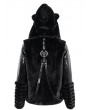 Devil Fashion Black Gothic Cute Casual Warm Fur Short Hooded Jacket for Women