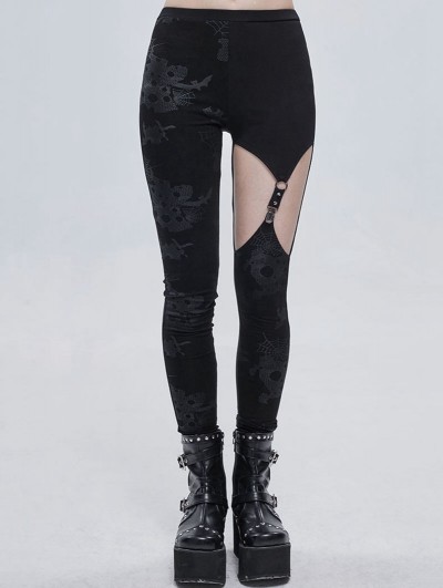 Devil Fashion Black Gothic Punk Sexy Hollow Out Long Pants for Women