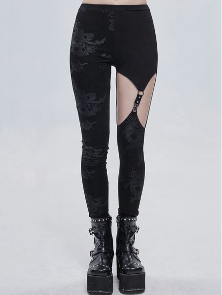 Devil Fashion Black Gothic Punk Sexy Hollow Out Long Pants for Women ...