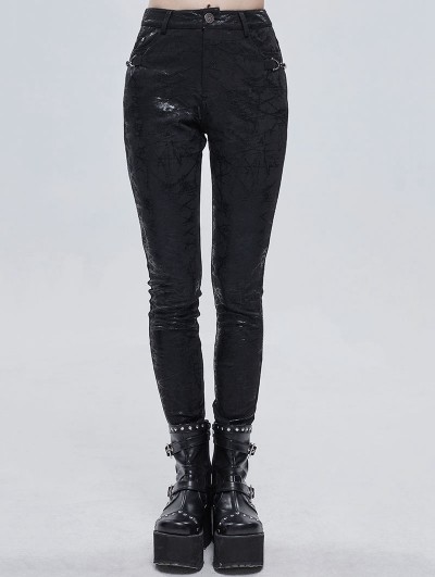 Devil Fashion Black Gothic Punk Patterned Daily Wear Long Pants for Women