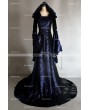 Navy Blue and Black Velvet Gothic Hooded Medieval Gown