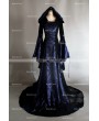 Navy Blue and Black Velvet Gothic Hooded Medieval Gown