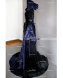 Navy Blue and Black Velvet Gothic Hooded Medieval Gown