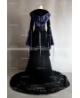 Navy Blue and Black Velvet Gothic Hooded Medieval Gown