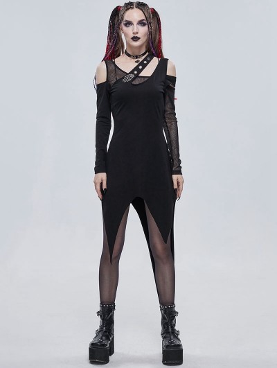 Devil Fashion Black Sexy Gothic Punk Off-the-Shoulder Long Sleeve Irregular Dress