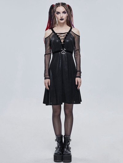 Devil Fashion Black Sexy Gothic Punk Pentagram Off-the-Shoulder Long Sleeve Dress