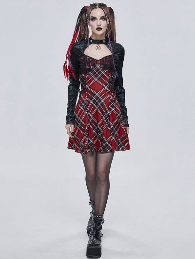 Devil Fashion Black and Red Plaid Gothic Punk Daily Wear Long Sleeve Short Dress