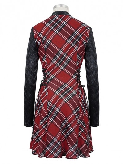 Devil Fashion Black and Red Plaid Gothic Punk Daily Wear Long Sleeve Short  Dress - DarkinCloset.com