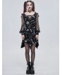 Devil Fashion Black Gothic Patterned Off-the-Shoulder Daily Wear Long Sleeve Irregular Dress