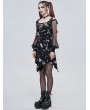 Devil Fashion Black Gothic Patterned Off-the-Shoulder Daily Wear Long Sleeve Irregular Dress