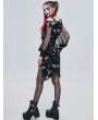 Devil Fashion Black Gothic Patterned Off-the-Shoulder Daily Wear Long Sleeve Irregular Dress