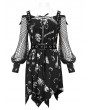 Devil Fashion Black Gothic Patterned Off-the-Shoulder Daily Wear Long Sleeve Irregular Dress