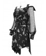 Devil Fashion Black Gothic Patterned Off-the-Shoulder Daily Wear Long Sleeve Irregular Dress