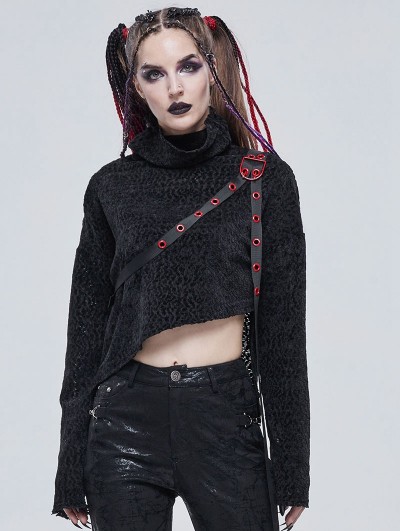 Devil Fashion Black Gothic Punk High Collar Short Sweater for Women