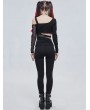 Devil Fashion Black Sexy Gothic Punk Off-the-Shoulder Long Sleeve Short T-Shirt for Women