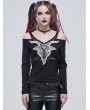 Devil Fashion Black Gothic Punk Patterned Off-the-Shoulder Long Sleeve T-Shirt for Women