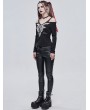 Devil Fashion Black Gothic Punk Patterned Off-the-Shoulder Long Sleeve T-Shirt for Women