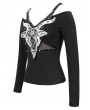 Devil Fashion Black Gothic Punk Patterned Off-the-Shoulder Long Sleeve T-Shirt for Women