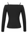 Devil Fashion Black Gothic Punk Patterned Off-the-Shoulder Long Sleeve T-Shirt for Women