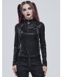 Devil Fashion Black Gothic Punk Pentagram Long Sleeve Buckle Belt T-Shirt for Women
